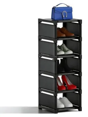 Immagine prodotto di Scaffale per scarpe stretto con 6 ripiani, in metallo, colore nero