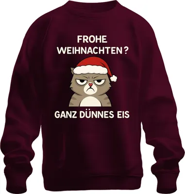 Zdjęcie produktu dla Wesołych Świąt? All Thin Ice Christmas Cat Sarcastic Uni Sweatshirt Pullover, bordowy, M