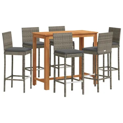 Produktbild von 7-tlg. Gartenbar-Set Grau Massivholz Akazie und Poly Rattan