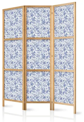 Immagine prodotto di Pannello divisorio giapponese, 3 ante, pieghevole, realizzato in tessuto non tessuto di alta qualità, motivo: fiori blu, ideale per la camera da letto, dimensioni: 135 cm x 172 cm