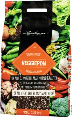 Obrázek produktu pro Pěstební granulát Lechuza Veggie Pon 12 l, organicko‑minerální pěstební substrát pro pěstování zeleniny a bylinek, předhnojený na 6–8 měsíců, bez rašeliny