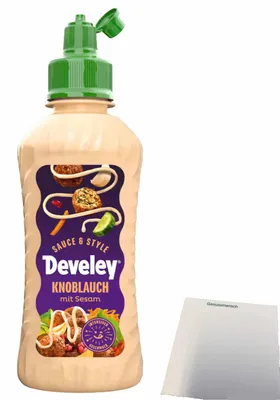 Produktbild von Develey Knoblauch Sauce mit Sesam (225ml Flasche) + usy Block