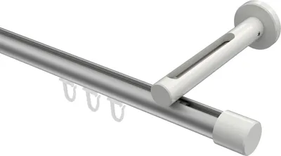 Produktbild von Interdeco Innenlaufstange / Gardinenstange mit Innenlauf Silbergrau / Weiß, Typ Siteno Santo (Kappe), 20 mm Ø 1-läufig, 280 cm
