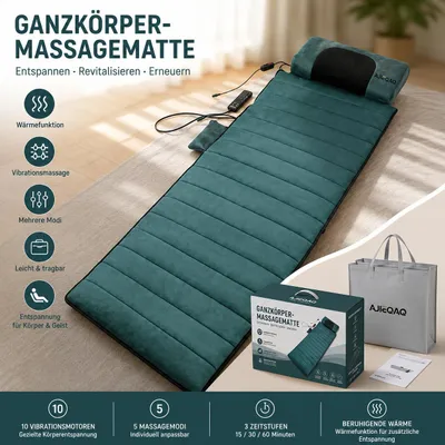 Produktbild von Massageauflage Massagematte Ganzkörpermassage 65 x 190 cm Rücken Beinen Nacken Fernbedienung, 5 Modi Wärmefunktion, Vibrationsmassage