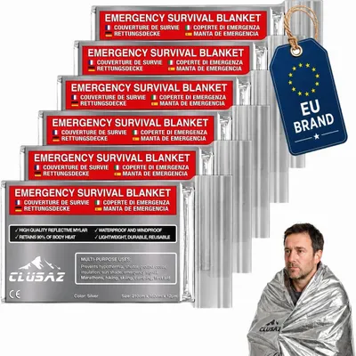 Imagen del producto de Juego de 6 mantas de emergencia reutilizables para kits de supervivencia