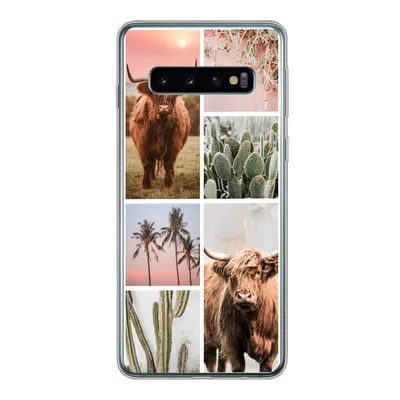 Produktbild von MuchoWow® Handyhülle Schutzhülle Hülle für Samsung Galaxy S10 Schottischer Highlander - Sukkulente - Pastell Silikon Softcase Handy Hülle - Handytasche