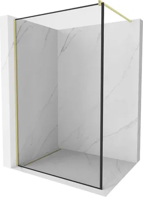 Produktbild von Mexen Kioto Walk-in Duschwand 150 x 200 cm, schwarzes Muster 8 mm, gebürstetes Gold - 800-150-101-55-70