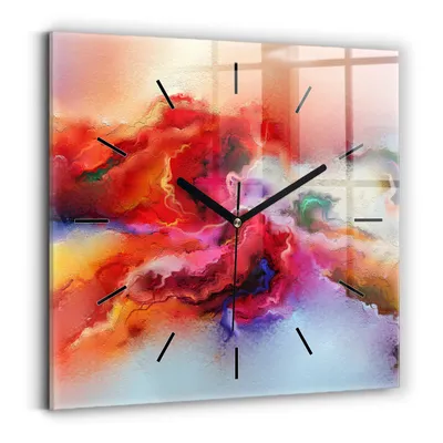 Obrázok produktu pre Wallfluent Hodiny - Sklenené Nástenné Hodiny - Tichý Quartz Strojček - Nástenná Dekorácia Spálňa Kuchyň - Čierna Ruky - 30x30 cm - Rozliaty