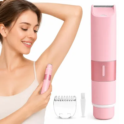 Produktbild von Frauen Bikini Trimmer - 2-in-1 Rasierer, schmerzfrei, wasserdicht, wiederaufladbar, LED, Doppelkopf für Damen Bikinizone, Achseln, Körper, Beine,rosa