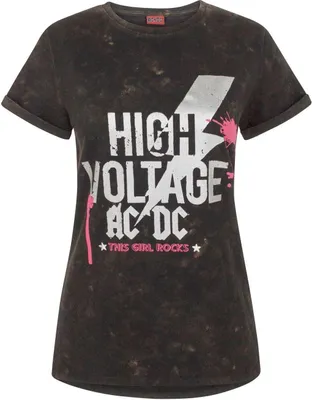 Obrázok produktu pre AC/DC Dámske tričko High Voltage, Acid Wash NS4633 (veľké) (čierne)