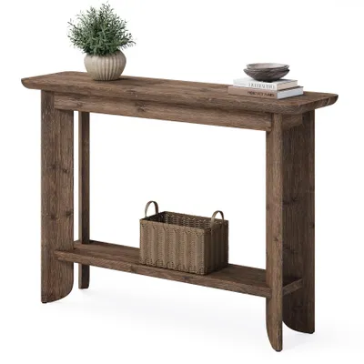 Produktbild von Konsolentisch, 105 cm, 2-stöckiger Eingangstisch, Sofatisch Stauraum, Beistelltisch, Flurtisch, Bauernhaus-Holz Flur, Eingangsbereich,Dunkle Walnuss