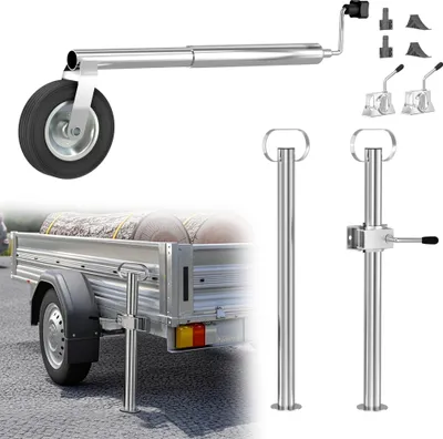 Zdjęcie produktu dla Automatyczne koło kopiujące LZQ z dyszlem 150 kg ø48 mm, koło przednie z korbą, koło przyczepy, podpora postojowa