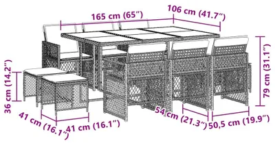 Produktbild von vidaXL 11-tlg. Garten-Essgruppe mit Kissen Grau Poly Rattan