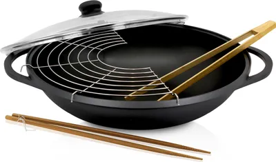 Produktbild von Karl Krüger SCO11 Aluguss-Wok Leipzig mit Glasdeckel und Zubehör - 36 cm