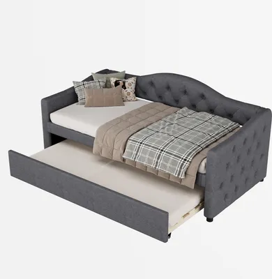 Produktbild von Schlafsofa mit Bettfunktion, Lattenrost und Gästebett, 90x200 cm, Einzelbett, Polsterbett, Leinen