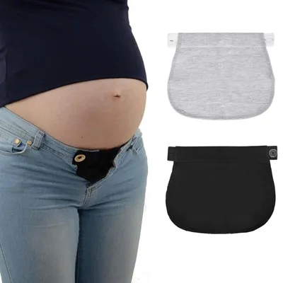 Imagen del producto de Pantalones de maternidad de corte clásico, con cintura ajustable, 2 unidades, en color  y gris, elásticos para adaptarse al embarazo