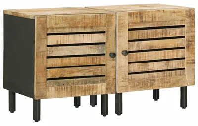 Image de Deux tables de chevet, couleur naturelle, dimensions 40 x 33 x 46 cm, en bois massif de mangue