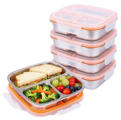 4er-Set Edelstahl-Behälter mit 3 Fächern, 600 ml, spülmaschinengeeignet