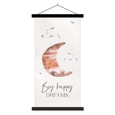 Produktbild von MuchoWow® Textilposter Kinder - Sprichwörter - Große glückliche Träume - Jungen - Mädchen - Aquarellieren 40x80 cm mit schwarzem Rahmen - Wandemalerei
