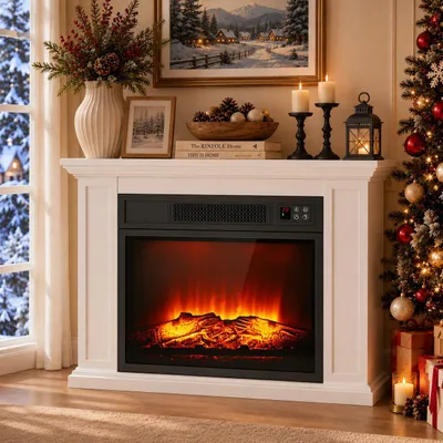 Produktbild von Elektrokamin mit Schrank, 23", 1000/2000W Heizung, 3D-Flammeneffekt, Thermostat, Elektrischer Kamin 79,7x20x53,9 cm, Fernbedienung, LED-Licht, Timer