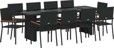 Image de vidaXL Ensemble de jardin 11 pcs noir Poly-Rotin