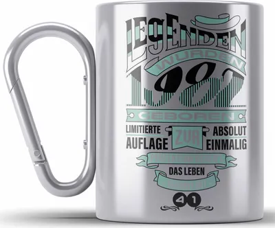 Produktbild von TRENDATION 40. Geburtstag Edelstahl Tasse Karabiner Frau Mann Geschenk 40er Geschenkidee 40 Mutter Vater (Silber)