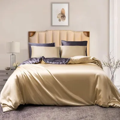 Produktbild von Bettwäsche-Set 220x240cm Beige Grau Glanzsatin Mikrofaser 3-teilig