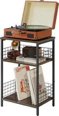 Produktbild von Beistelltisch mit 3 Ebenen für Plattenspieler CDs Wohnzimmer Grau