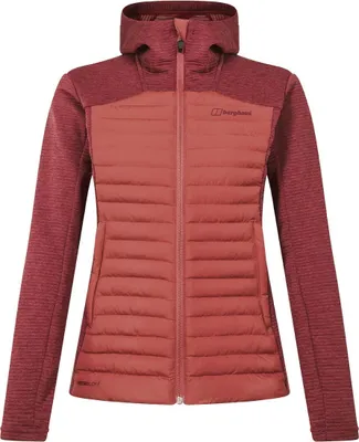 Rostrote Berghaus Nula Hybrid Jacke mit Kapuze und horizontal gestepptem Vorderteil