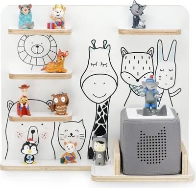 Zdjęcie produktu dla stadtecken® drewniana półka na Toniebox i ok. 35 Tonieies | Design Friends, wąska podstawa | Idealna do pokoju dziecięcego | Do postawienia lub zawieszenia