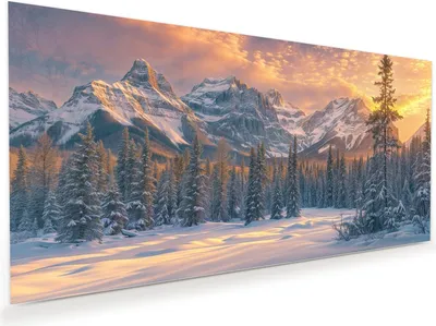 Produktbild von Glasbild 80x40cm in XXL für Wohnzimmer, Schlafzimmer Motiv Berglandschaft Winter