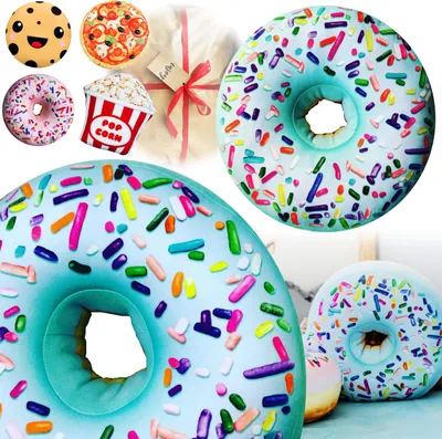 Immagine prodotto di KISSEN Ciambella XXL 45 cm, cuscino per pop corn, pizza, biscotti con confezione regalo GRATUITA, cuscino per bambini, cuscino per bambini (ciambella XXL blu)