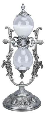 Produktbild von Sanduhr im Vintage-Stil, mit Standardfuß, 15 Minuten Gravur, goldene Sanduhr mit Reliefmuster, Timer, Deko-Planke (Altsilber)
