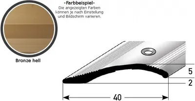 Produktbild von Ausgleichsprofil / Anpassungsprofil "Creston",  Ausgleich: 2 - 16 mm, 40 mm breit, Aluminium eloxiert, gebohrt / selbstklebend-bronze hell-1000-gebohrt