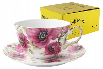 Zdjęcie produktu dla FILIŻANKA 230ml Kwiaty złoty brzeg Cienka Porcelana Kwiaty Yamasen