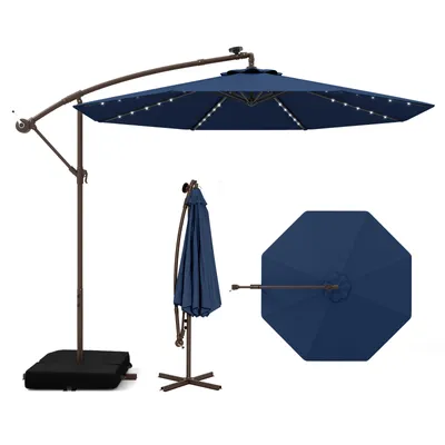 Zdjęcie produktu dla COSTWAY parasol wspornikowy z workami z piaskiem, parasol Ø300 cm z 40 diodami LED i korbką, parasol ogrodowy z ochroną UV niebieski