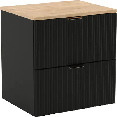 Obrázok produktu pre WENA Skrinka pod umývadlo 60 cm, rebrované čelá, kovové úchyty v zlatej farbe s drevenou doskou (farba: čierna)