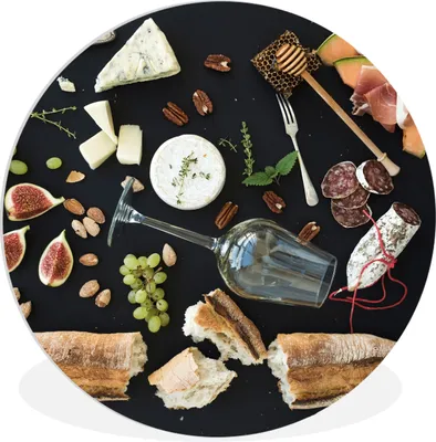 Produktbild von MuchoWow® Rundes Wandbild - Runde Bilder Wein - Obst - Käse Ø 90 cm Kreis Wanddekoration Kunststoff - Wandkreis - Wandschmuck - Wand-Kreis - Wohnzimmer - Bild - Runde - Wanddeko - Dibond - Kunstdrucke