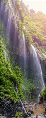 Produktbild von Wallario Wandbild aus Acryl, 125 x 50 cm, freischwebende Optik - Wasserfall im Morgenlicht