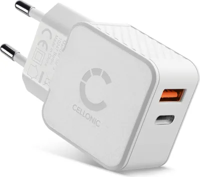 Produktbild von CELLONIC Doppel USB und USB C Ladegerät Netzstecker Ladeadapter 20W PD Schnellladegerät Netzteil kompatibel mit iPhone, Samsung, iPad, Huawei, Switch, PSP, GPS, Handy, Tablet - Weiß