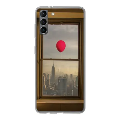 Produktbild von MuchoWow® Handyhülle Schutzhülle Hülle für Samsung Galaxy S21 Plus Roter Ballon fliegt an Fenster in New York vorbei Silikon Softcase Handy Hülle - Handy-Tasche