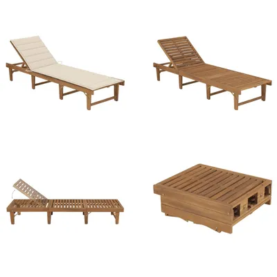Immagine prodotto di vidaXL Lettino prendisole pieghevole con cuscino in legno massiccio di acacia - Lettino prendisole - Lettini prendisole in legno - Lettini prendisole in legno