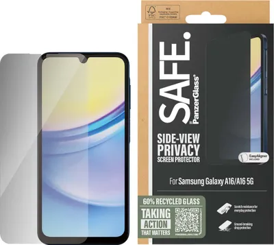 Obrázek produktu pro PanzerGlass SAFE. by ® 2-Way Privacy Screen Protector Samsung Galaxy A16 | A16 5G | Ultra-Wide Fit, Samsung, Samsung - Galaxy A16 4G, Samsung - Galaxy A16 5G, Aplikace nasucho, Odolné proti poškrábání, Odolný proti nárazům, Průhledná, 1 kusů