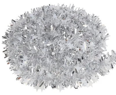 Produktbild von Lametta-Girlande 10m x 9cm Silber-Metallic mit Sternen PVC gedreht für Weihnachten Party Hochzeit