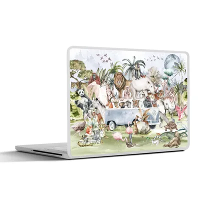 Produktbild von MuchoWow® Laptop Aufkleber Sticker Cover Dschungel - Bus - Tiere - Kinder - Pflanzen 36.5x27.5 cm - Laptop-Sticker