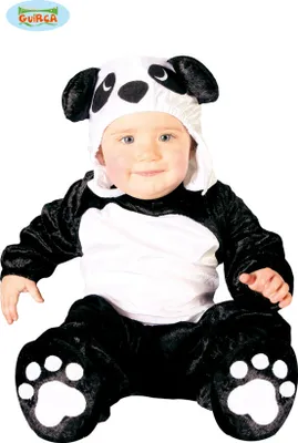 Obrázok produktu pre Detský zvierací kostým panda karnevalový medveď kapucňa plyšový oblek roztomilý čierny biely odtlačky nôh plyšový kostým slávnostný svet zvierat, veľkosť: 74/80 farba: čierna