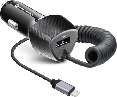 Obrázek produktu pro FORCELL nabíječka do auta CARBON USB QC 3.0 18W + kabel iPhone konektor 8-pin PD20W CC50-1AL Black (Celkem 38W)