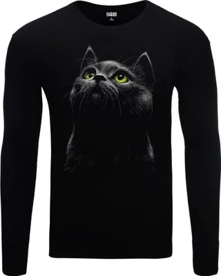 Obrázek produktu pro Pánské teplé tričko s dlouhým rukávem a potiskem Black Cat Black Velikost XL