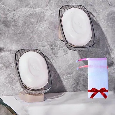Produktbild von Dusze-Set für Bad und Küche - Set aus 2 - Selbstklebend - Antislip - Wandbefestigung oder Vertikal - mit Seifenbeuteln - Seifenablage - Seifenbehälter für Dusche