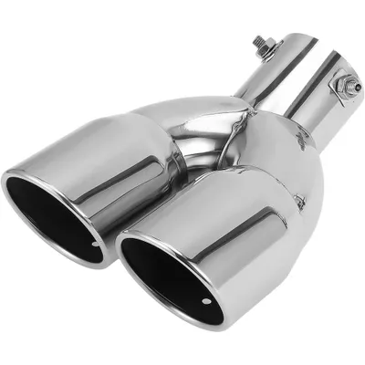 Obrázek produktu pro Univerzální koncovka výfuku, dvojitý výstup, nerezová ocel, průměr 63 mm. Koncovka výfuku, dvojitý systém, auto, tlumič, koncovka